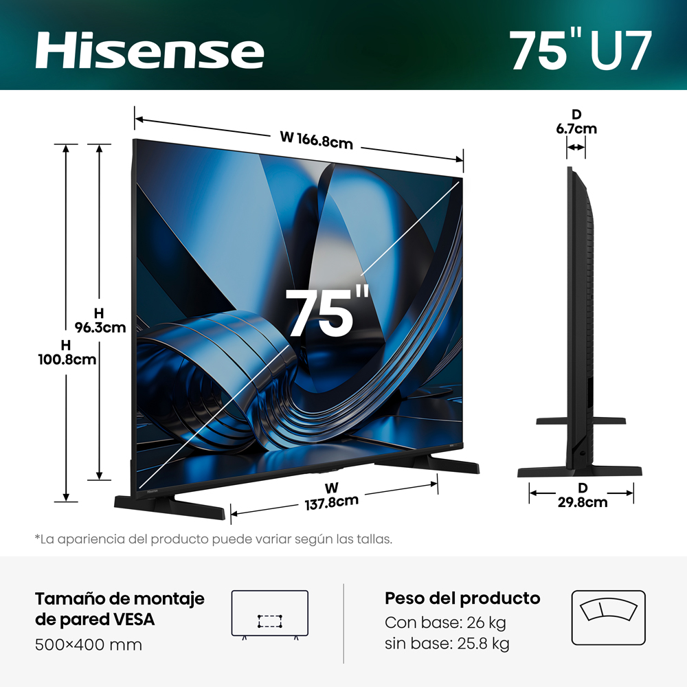 Smart TV Hisense ULED Mini LED 4K 75" 75U7ESG - imagen 3
