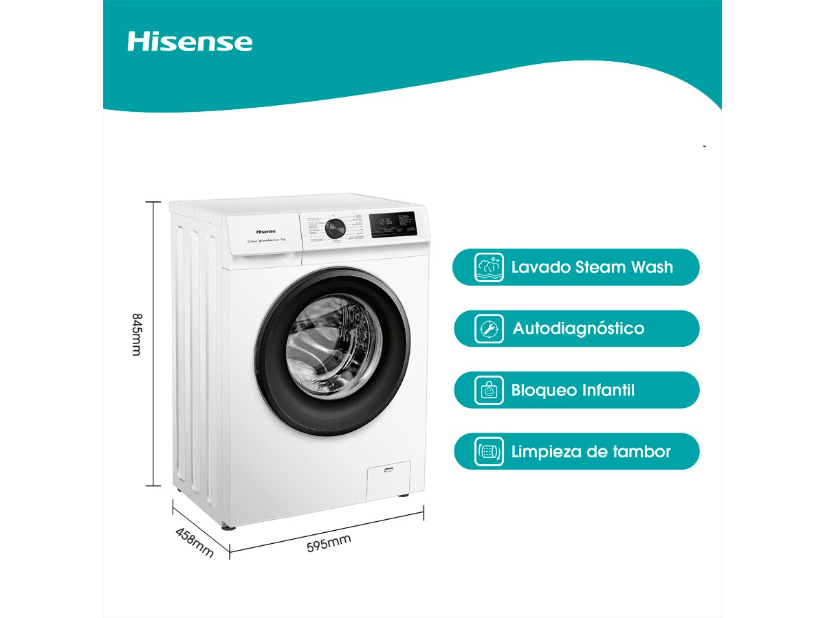 Lavarropas Hisense WFVB7012W 7 kg carga frontal - foto 4